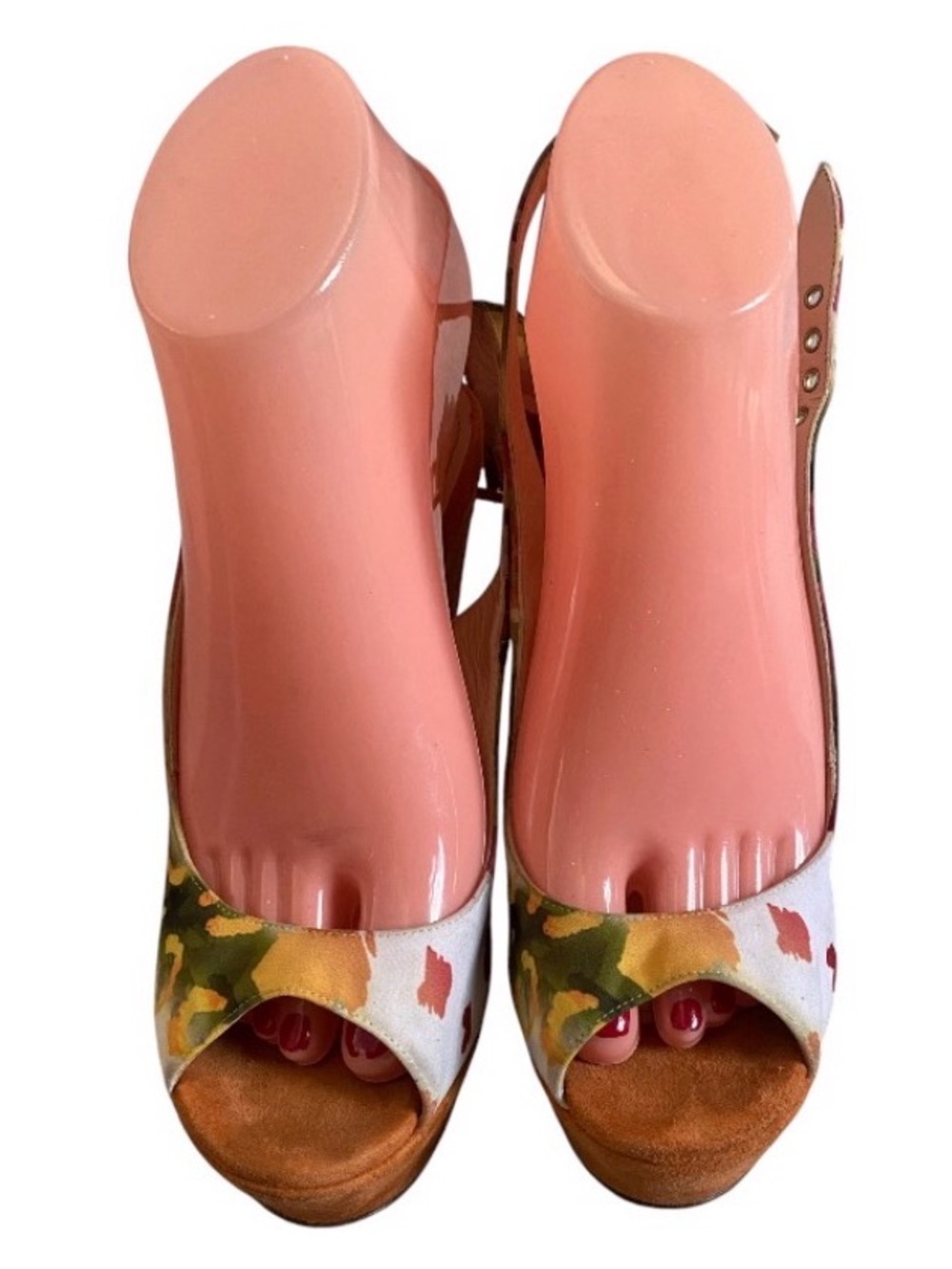 Baldan hi wedge floral/suede slingback platform shoes 36.5